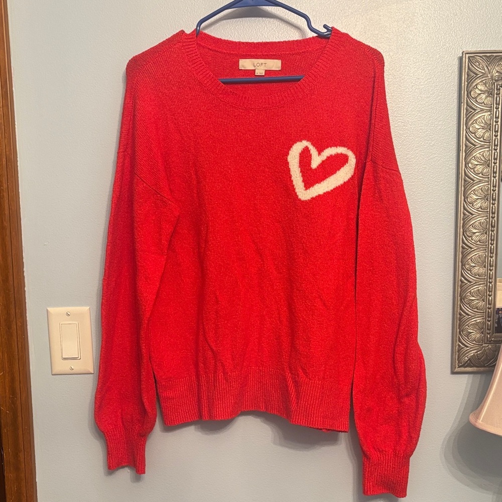 LOFT Vibrant Red Sweater with Heart Accent
